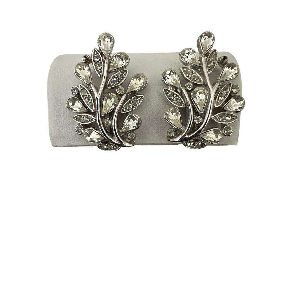 Trifari Silver Tone & White Rhinestone Earrings Vintage 1960’s Bridal Signed